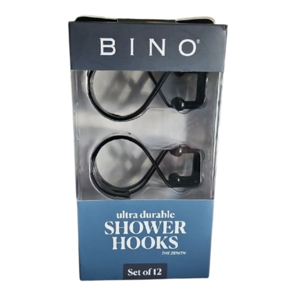BINO Black Shower Curtain Hooks Set of 12 Ultra Durable Bathroom Rings